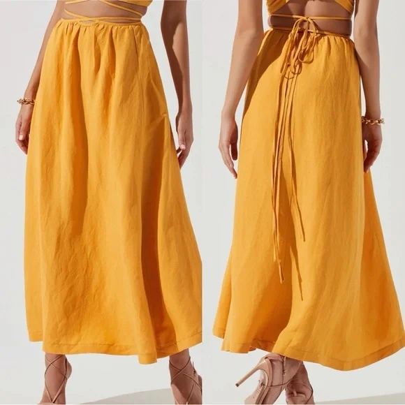Astr The Label Marigold Divine Tie Waist Crop Top & Maxi Skirt Matching Set NEW - Picture 3 of 16